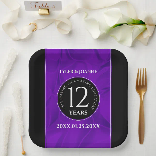 Elegant 12th Silk Wedding Anniversary Celebration Paper Plates