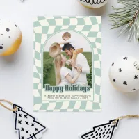 Retro Groovy Checkered Happy Holidays Photo Holiday Card