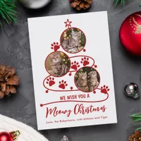 Meowy Christmas Cat Pet 3 Photo Red Holiday Card