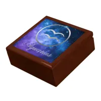 Grey Zodiac Aquarius & sign on blue galaxy | Gift Box