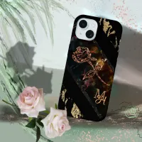 Black with Rose Monogram  iPhone 15 Case