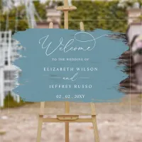 Dusty Blue Brush Strokes Wedding Welcome  Acrylic Sign