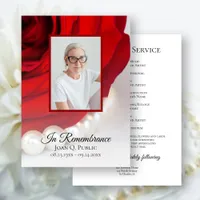 Red Rose and Pearls Funeral Memorial Service Program