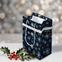 Elegant Vintage Blue Snowflakes Holiday Medium Gift Bag