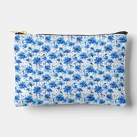 Watercolor Style Cornflower Type Blue Flower Small Accessory Pouch