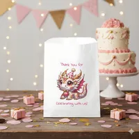 Dragon Themed Pink and Gold Personalized Birthday Favor Bag