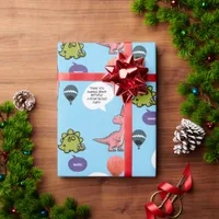 Cute Cartoon Dino Thank You Pink & Green Dinosaurs Wrapping Paper
