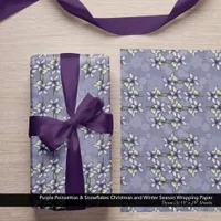 Purple Poinsettias & Snowflakes Christmas Winter Wrapping Paper Sheets