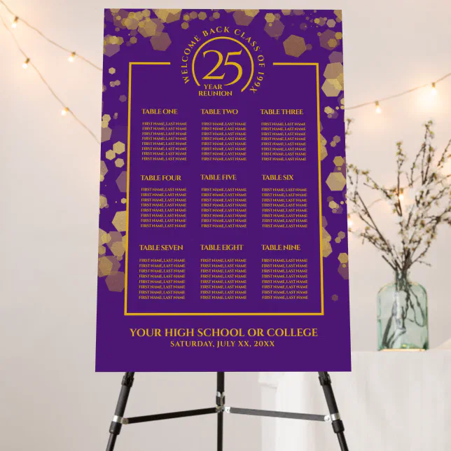 Purple & Gold School Class Reunion Seating Chart Foam Board