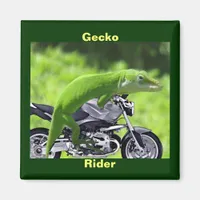 Funny Green Hawaiian Gecko Rider Magnet