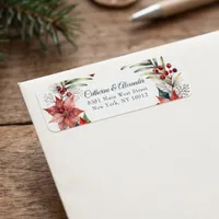 Watercolor Poinsettia Red Berry Winter Wedding Label