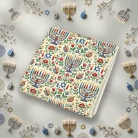 Festive Cream Folk Hanukkah Menorah Fleece Blanket