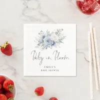 Dusty Blue Florals Script Baby in Bloom Shower Napkins