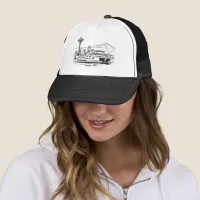 Seattle Ferry & Skyline Washington State Line Art  Trucker Hat