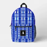 Plaid Pattern Tartan Check Blue White Monogram Printed Backpack