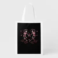 Skeletons Holding Hands Heart Valentines Day Desig Grocery Bag