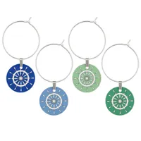 Wine Charm Set - White Helm on Blues and Greens