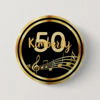 50th birthday black gold music notes button