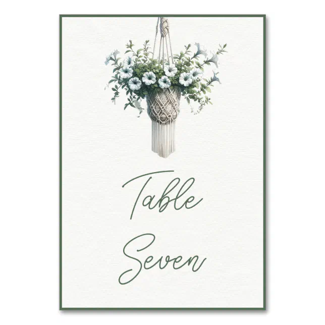 White Flowers: Boho Chic Botanical Greenery Plant Table Number