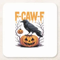 F-Caw-F Classic Halloween Raven Pumpkin Tee - Spoo Square Paper Coaster
