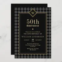 Elegant Black & Gold Masculine Milestone Birthday Invitation