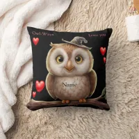 Cute little Funny Owl with love Hearts Throw Pillow