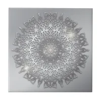 Luxury Glowing Sparkling Silver Metallic Mandala Ceramic Tile