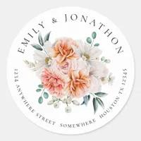 Peach Peonies Florals Return Name Address  Classic Round Sticker