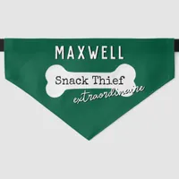 Funny Snack Thief Extraordinaire Dog Name Green Pet Bandana Collar