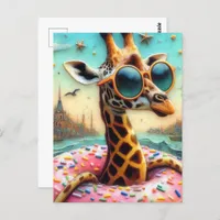 Cute Giraffe Enjoys a Float Trip in Doughnut Postcard