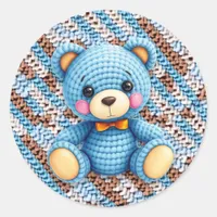 Blue and Brown Crocheted Teddy Bear  Classic Round Sticker