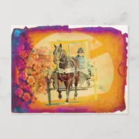 Floral Grunge Amish Horse and Buggy Postcard