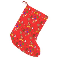 Hand drawn cute christmas motifs on red  small christmas stocking