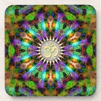 Gem Mandala Golden Aum Spiritual Art : Set of Six Beverage Coaster