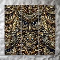 Steampunk Metal Gears and Owl Triptych