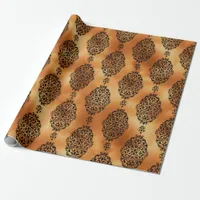 Black and Copper Halloween Vintage Damask pattern Wrapping Paper