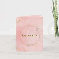 Custom Name Pink and Gold Folded Note Card