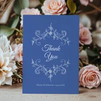 Elegant Vintage Romance Dusty Blue Floral Wedding Thank You Card