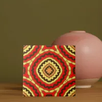 Vibrant Red Oriental Mosaic Geometric Pattern Ceramic Tile