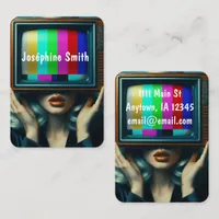 Silver Haired Woman With a TV on Her Head Business Card