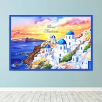 Greece Santorini Watercolor Sketch Aegean Sea |  Canvas Print