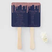 Elegant Navy Blue Rose Gold Wedding Program Hand F Hand Fan