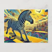 Funny Zebra Skateboarding Postcard