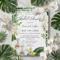 Tropical White Orchids Greenery Bridal Shower Invitation