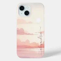 Watercolor Cloudscape Pink Sky With Name iPhone 15 Case