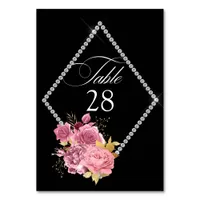Blush and Gold and Silver Floral Diamond Wedding T Table Number