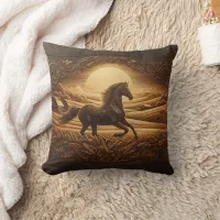 Sunset Horse in Serene Landscape Throw Pillow