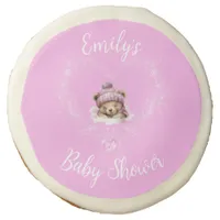 Snow Excited Pink Teddy Bear Baby Shower Sugar Cookie