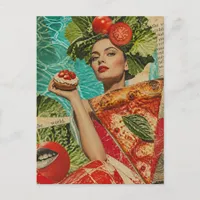 Woman with Pizza and Salad Collage Postcard