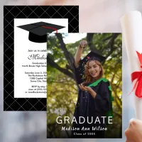 Custom Photo Black Grad Cap Graduation Party Invitation